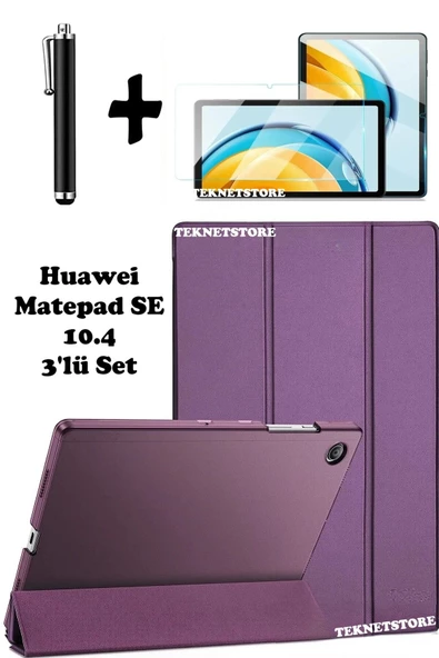 Huawei Matepad Se 10.4 Uyumlu Flip Smart Standlı Uyku Modlu Tablet Kılıfı Ekran Koruyucu Kalem  MOR