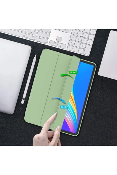 Apple Ipad Pro 4. Nesil M2 2022 11 Inç Tablet Uyumlu Kılıf Uyku Modlu Kalem Bölmeli Silikon Koruyucu  AÇIK YEŞİL - 5