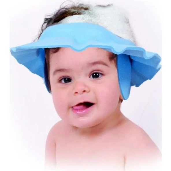 Bebek Banyo Şapkası Düğmeli Kulaklıklı Mavi - 3