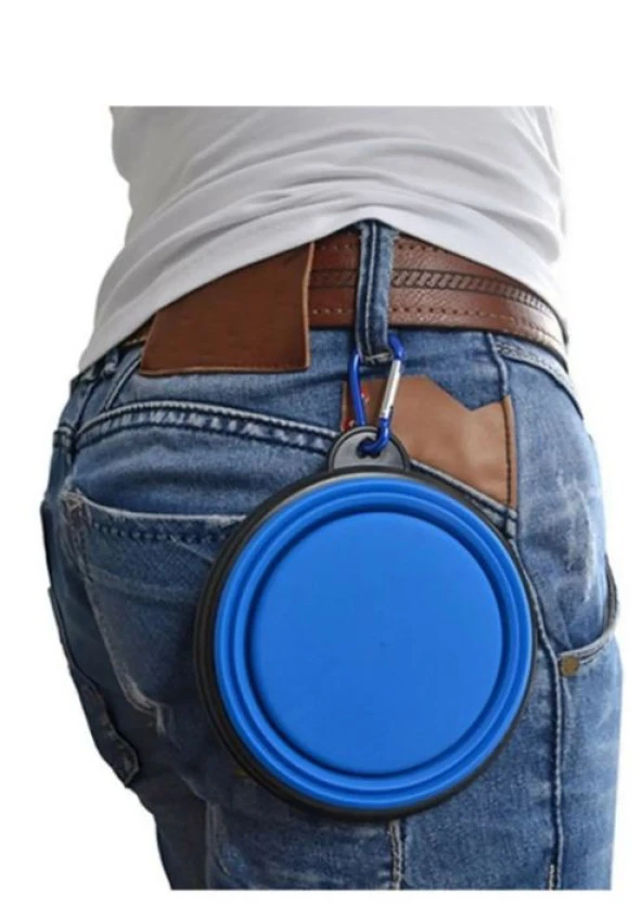 Katlanabilir Kedi Köpek Yemek Mama ve Su Kabı portatif kancalı - 3