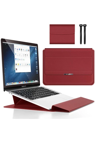 Macbook Pro Air 13 M1-m2 2020/2022 A2179-a2337-a2338-a2251-a2159-a1989-a1708 Deri Mıknatıslı Çanta  13 - 14,9 inç Kırmızı