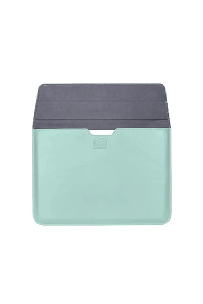 Macbook Air 13.6 M2 M3 M4 Çip 2022 2024 2025 A2681 A3113 A3240 Uyumlu Çanta Pu Deri Stantlı Tasarım  Turkuaz - 2