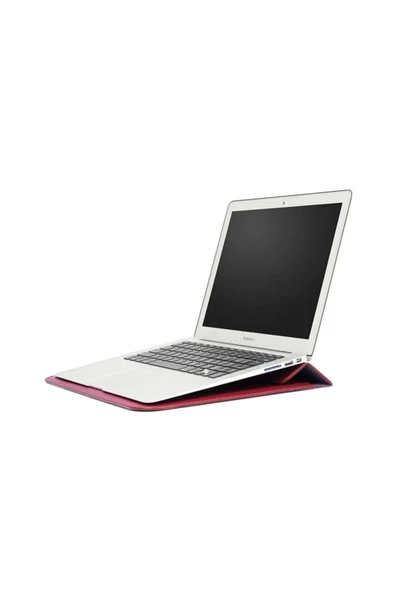 Apple Macbook Pro 14 inç M3 A2992 A2918 Uyumlu Deri Mıknatıslı Çanta Stantlı Şık Tasarım  Mürdüm - Resim 6