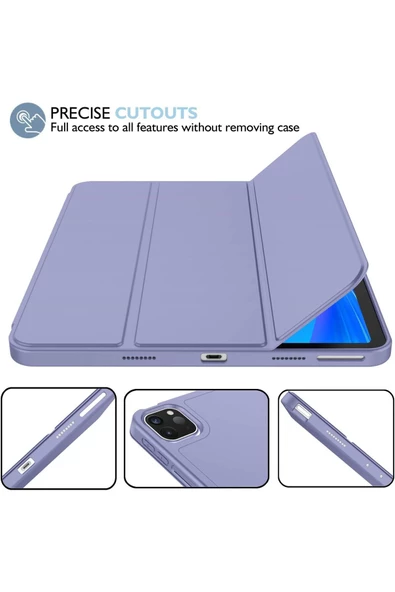 Apple Ipad Pro 4. Nesil M2 2022 11 Inç Tablet Uyumlu Kılıf Uyku Modlu Kalem Bölmeli Silikon Koruyucu  LAVANTA - 2