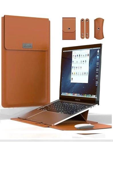 Macbook Pro Air 13 M1-m2 2020/2022 A2179-a2337-a2338-a2251-a2159-a1989-a1708 Deri Mıknatıslı Çanta  13 - 14,9 inç TABA