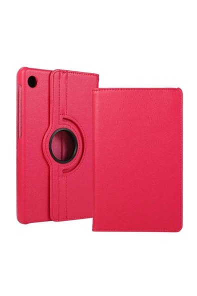 Samsung Galaxy Tab A9 8.7 Inç Tablet Uyumlu Kılıf 360° Dönebilen Deri Leather New Style Case  PEMBE