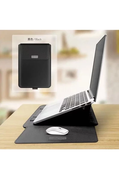 Macbook Pro Air 13 M1-m2 2020/2022 A2179-a2337-a2338-a2251-a2159-a1989-a1708 Deri Mıknatıslı Çanta  13 - 14,9 inç SİYAH - Resim 3