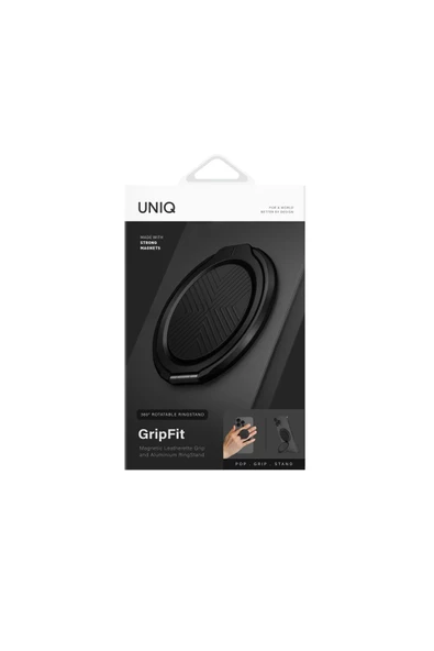 GripFit Premium Serisi 360 Manyetik Telefon Tutucu ve Standlı Kevlar Karbon ve Alüminyum Yüzük  Black - 4