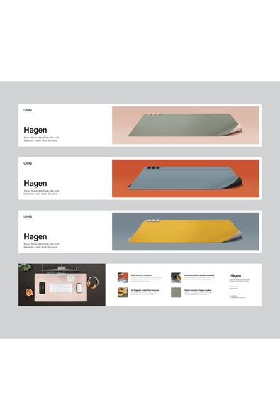 Masaüstü Düzenleyici Mat Hagen Serisi Vegan Deri Manyetik Kablo Düzenleyici Çift Renk Mouse Pad  Canary Grey - 3