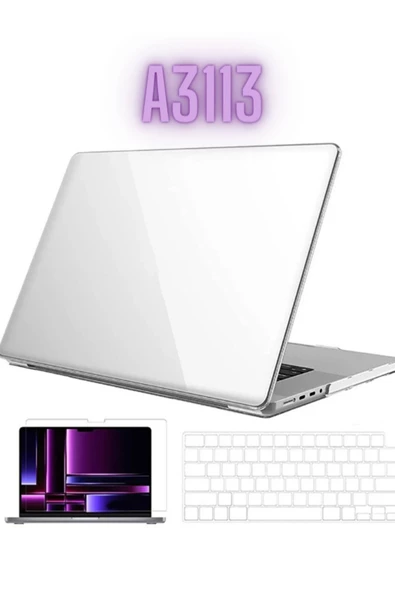 Macbook Air 2024 13.6 Inç M3 Çip A3113 Tam Uyumlu Alt Üst Kılıf Klavye Kılıfı Ekran Koruyucu Film  ŞEFFAF