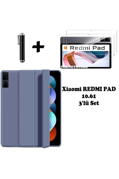 Xiaomi Redmi Pad 10.61 Uyumlu Flip Smart Standlı Uyku Modlu Tablet Kılıfı Ekran Koruyucu Kalem  LİLA