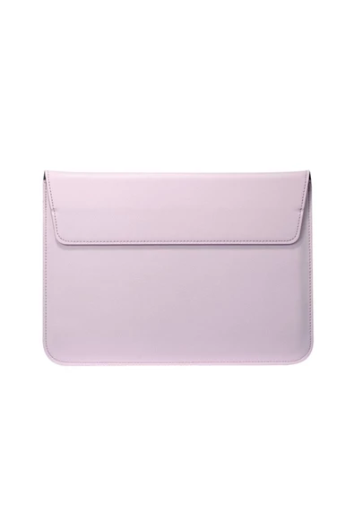 Macbook Air 13.6 M2 M3 M4 Çip 2022 2024 2025 A2681 A3113 A3240 Uyumlu Çanta Pu Deri Stantlı Tasarım  Açık Pembe - 2