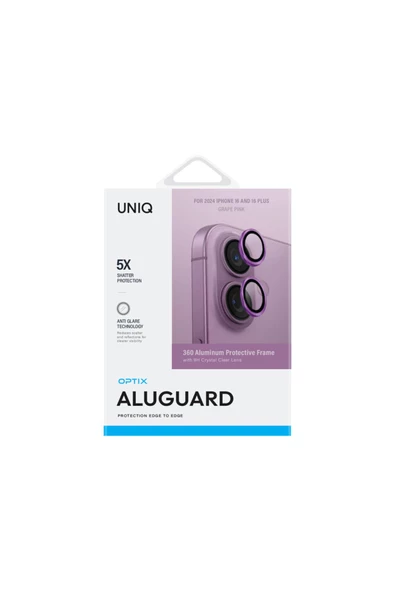 İphone 16 / Iphone 16 Plus Lens Koruyucu AluGuard Serisi Cam Alüminyum Çerçeve  Pink - 7