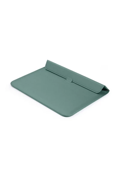 Macbook Air 13.6 M2 M3 M4 Çip 2022 2024 2025 A2681 A3113 A3240 Uyumlu Çanta Pu Deri Stantlı Tasarım  Haki - 4