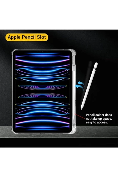 Ipad Pro 11 2024 M4 Çip Uyumlu 360° Dönebilen Standlı Tablet Kılıfı Ekran Koruyucu ve Kalem Seti  Transparan - Resim 3