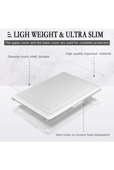 Macbook Pro 14 Inç M3 / M3 Pro / M3 Max A2992 Uyumlu 360 Tam Koruyucu Kristal Şeffaf Kapak  şeffaf - 3