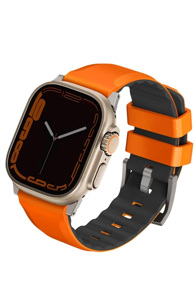 Watch Linus Serisi  49mm - 46mm -45mm- 44mm Ultra 2/1 Seri 10/9/8/7/SE2/SE/6/5/4 Kordon Kayış Uyumlu  Volt Orange