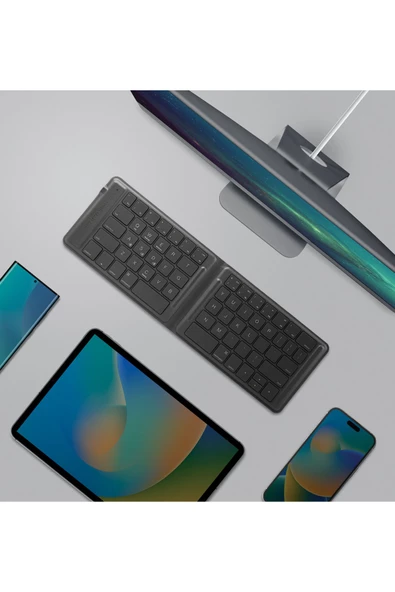 Forio Serisi Katlanabilir Kablosuz Bluetooth Klavye Ergonomik Ingilizce Q Type-C Şarjlı  Lichen Green - 4