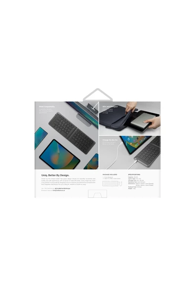 Forio Serisi Katlanabilir Kablosuz Bluetooth Klavye Ergonomik Ingilizce Q Type-C Şarjlı  Lichen Green - 6