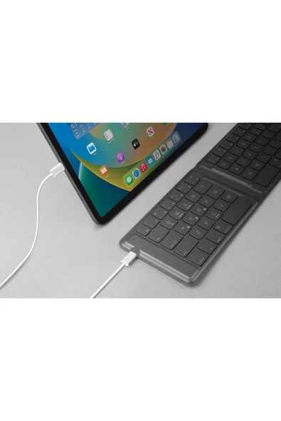 Forio Serisi Katlanabilir Kablosuz Bluetooth Klavye Ergonomik Ingilizce Q Type-C Şarjlı  Black - 3