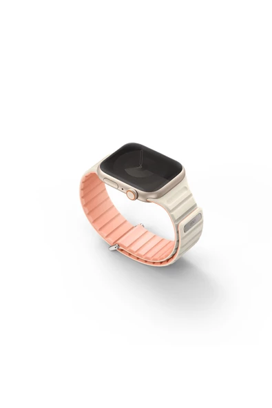 Apple Watch Revix Evo Serisi  3/4/5/6/7/8/9/Se 38mm / 40mm / 41mm Çelik-Silikon Mıknatıslı Kordon  Crepe Pink - Ivory