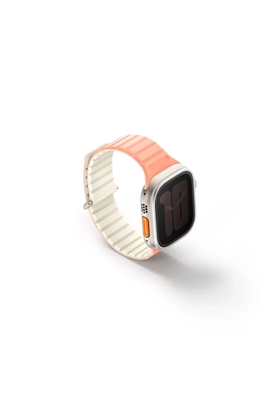 Apple Watch Revix Evo Serisi 49mm Ultra 2/1 - 46mm Seri 10 - 45mm 9/8/7 - 44mm SE2/SE/6/5/4 Kordon  Crepe Pink - Ivory - 4