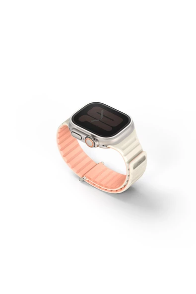 Apple Watch Revix Evo Serisi 49mm Ultra 2/1 - 46mm Seri 10 - 45mm 9/8/7 - 44mm SE2/SE/6/5/4 Kordon  Crepe Pink - Ivory - 2