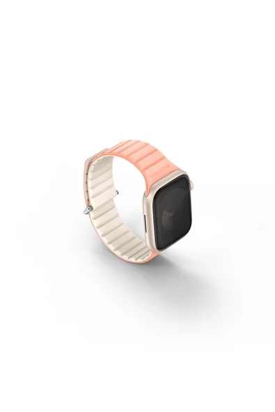 Apple Watch Revix Evo Serisi  3/4/5/6/7/8/9/Se 38mm / 40mm / 41mm Çelik-Silikon Mıknatıslı Kordon  Crepe Pink - Ivory - 3