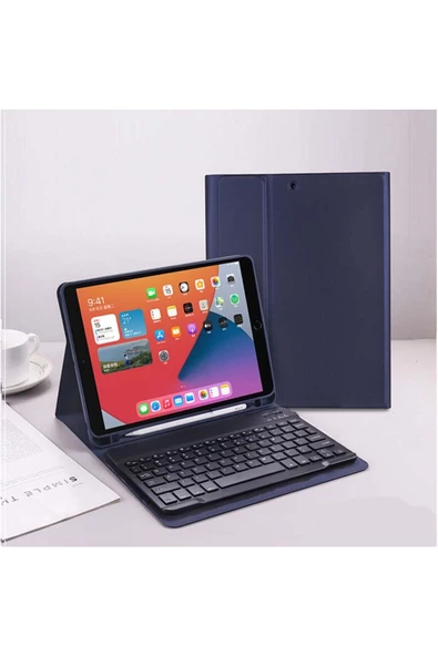 Samsung Galaxy Tab A8 Sm-x200 10.5 Inç Tablet Uyumlu Bluetooth Klavyeli Kılıf (Türkçe Klavye)  LACİVERT