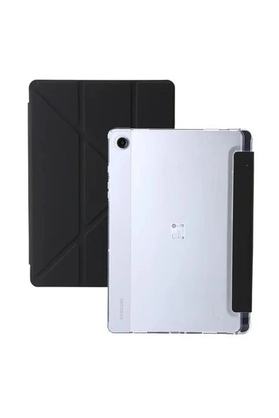 Samsung Galaxy Tab A9 8.7 Inç SM-1210 Uyumlu Kalem Bölmeli Uyku Modlu Arkası Silikon Kapak Kılıf  SİYAH - 1