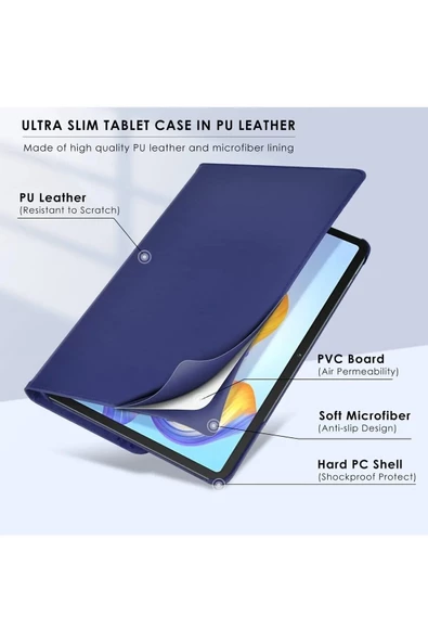 Ipad Air 13 Inç 2024 M2 Çip Uyumlu 360° Dönebilen Uyku Modlu Standlı Pu Deri Tablet Kapaklı Kılıf  Lacivert - 4