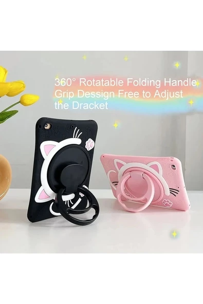 Samsung Galaxy Tab A9 Plus 11 (2023) Sm-x210 Uyumlu Popit Çocuk Kılıf Askılı Stand Eğlenceli 3lü Set  SİYAH - 6