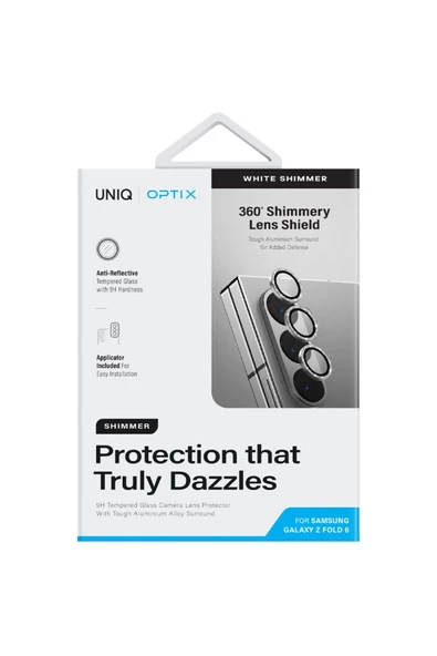 Samsung Galaxy Z Fold 6 Lens Koruyucu Optix Serisi True HD Netlik 9H Koruma Alüminyum Çerçeve  White Shimmer - 2