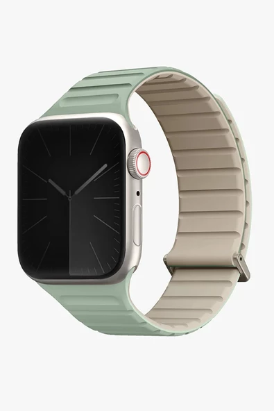 Apple Watch Revix Evo Serisi  3/4/5/6/7/8/9/Se 38mm / 40mm / 41mm Çelik-Silikon Mıknatıslı Kordon  Soft Mint - Ivory