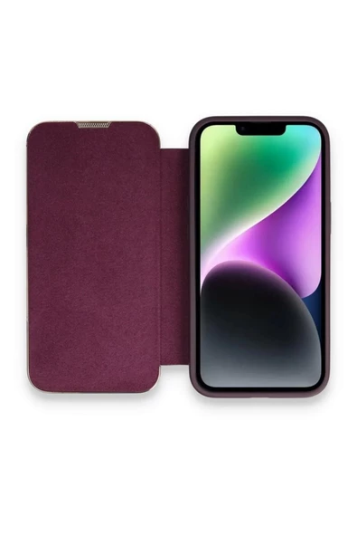 Apple Iphone 12 Pro Uyumlu Kapaklı Kılıf Parmak Izi Bırakmaz Dışı Deri Içi Süet Tasarım Kılıf  Derin Mor - 2