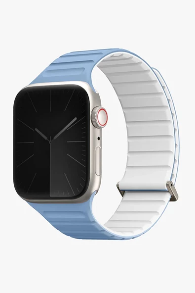 Apple Watch Revix Evo Serisi  3/4/5/6/7/8/9/Se 38mm / 40mm / 41mm Çelik-Silikon Mıknatıslı Kordon  Powder Blue - White