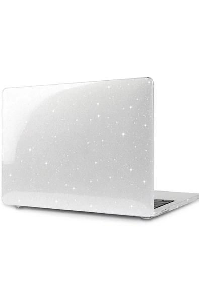 Macbook Pro 13 M1-m2 2020/2022 Simli Star Siyah Parlak Kılıf Kapak 360° Koruma A2338 - A2686 Uyumlu  Simli Şeffaf