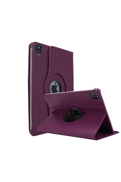 iPad Pro 4. Nesil M2 2022 11 Inç 360° Dönebilen Standlı Tablet Kılıfı Ekran Koruyucu ve Kalem Seti  Mor - Resim 4