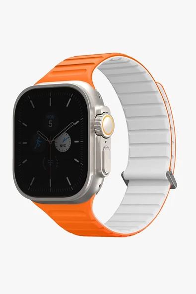 Apple Watch Revix Evo Serisi 49mm Ultra 2/1 - 46mm Seri 10 - 45mm 9/8/7 - 44mm SE2/SE/6/5/4 Kordon  Amber Orange - White