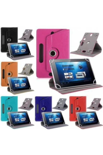 Vestel V Tab Z1 10.1" Uyumlu 360° Dönebilen Kapaklı Standlı Universal Tablet Kılıfı  Pembe - 1