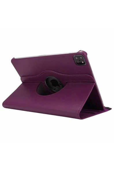 iPad Pro 4. Nesil M2 2022 11 Inç 360° Dönebilen Standlı Tablet Kılıfı Ekran Koruyucu ve Kalem Seti  Mor - Resim 5