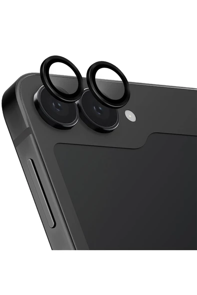 Samsung Galaxy Z Flip 6 Lens Koruyucu Optix Serisi True HD Netlik 9H Koruma Alüminyum Çerçeve Midnight Black