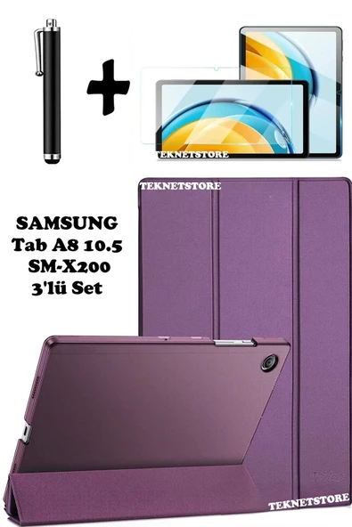 Samsung Galaxy Tab A8 10.5 Inç Sm-x200 Uyumlu Uyku Modlu Tablet Kılıfı Ekran Koruyucu Kalem  MOR