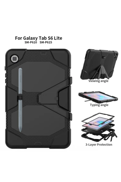 Samsung Galaxy T500 Tab A7 10.4 Inctablet Kılıfı Kalemlikli Defender Tank Zırh Silikon Yüksek Koruma  siyah - 4