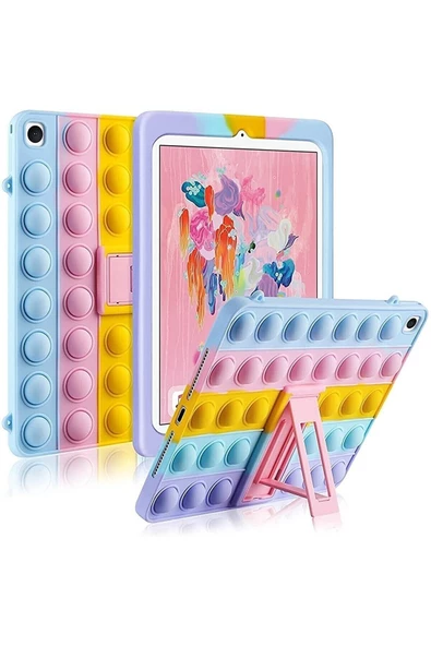Samsung Galaxy Tab A7 Lite T220 Uyumlu Popitli Standlı Renkli Kılıf Gökkuşağı - 5
