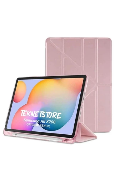 Samsung Galaxy Tab S6 Lite P610 Uyumlu Kalem Bölmeli Pu Deri Arkası Yumuşak Koruyucu Silikon Kılıf  Rose