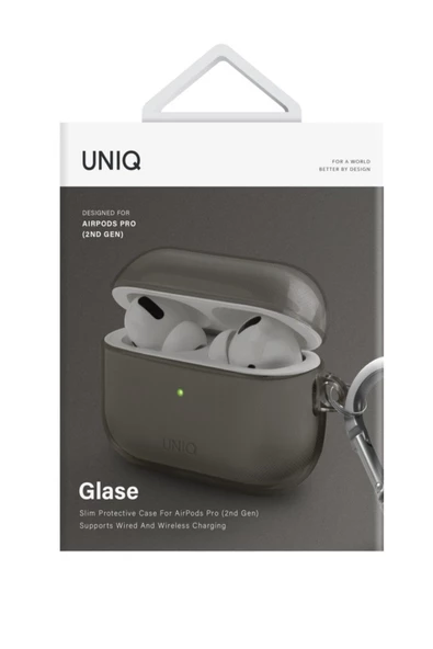 Airpods Pro 2 (2.nesil)  Uyumlu Kılıf Glase Serisi Cristal Net Görünüm Kablosuz Şarj Destekli  Smoke - Resim 3