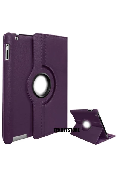 Apple Uyumlu Ipad 9. Nesil 2021 10.2 Inç Tablet Standlı 360° Dönebilen Deri Kılıf Leather Case Tam  Mor