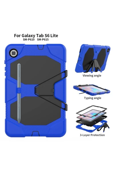 Samsung Galaxy T500 Tab A7 10.4 Inctablet Kılıfı Kalemlikli Defender Tank Zırh Silikon Yüksek Koruma  mavi - 4