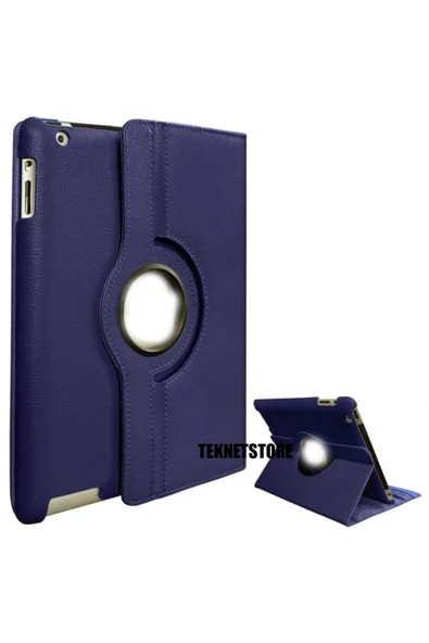 Apple Uyumlu Ipad 9. Nesil 2021 10.2 Inç Tablet Standlı 360° Dönebilen Deri Kılıf Leather Case Tam  Lacivert